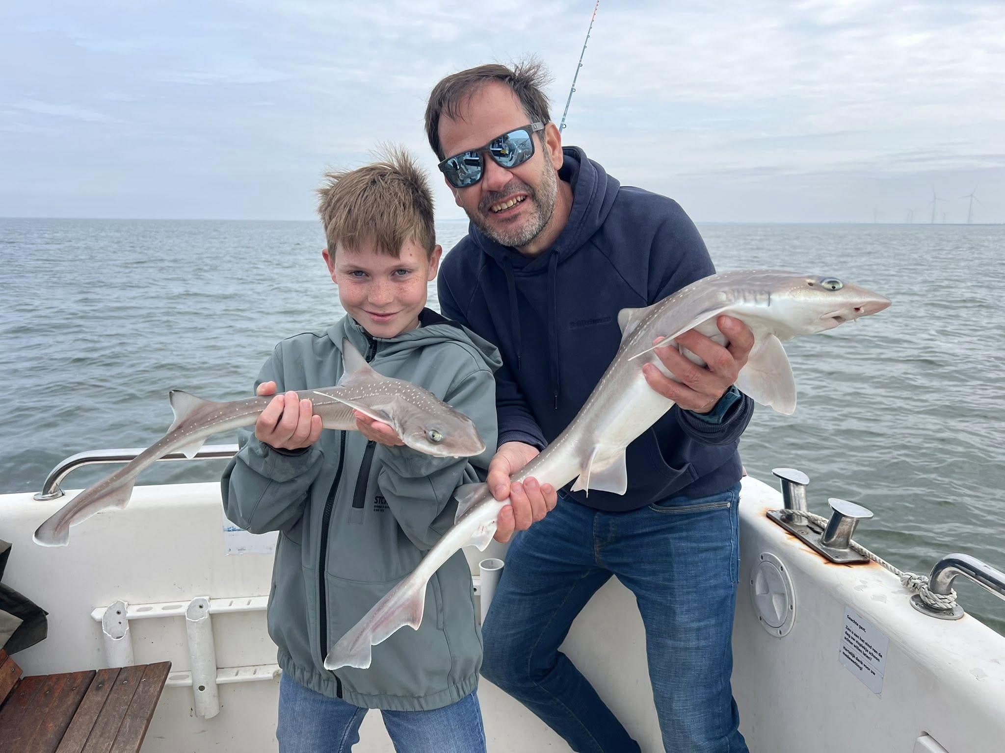 duo haai gevangen aan de noordzee bij waypoint vis charters